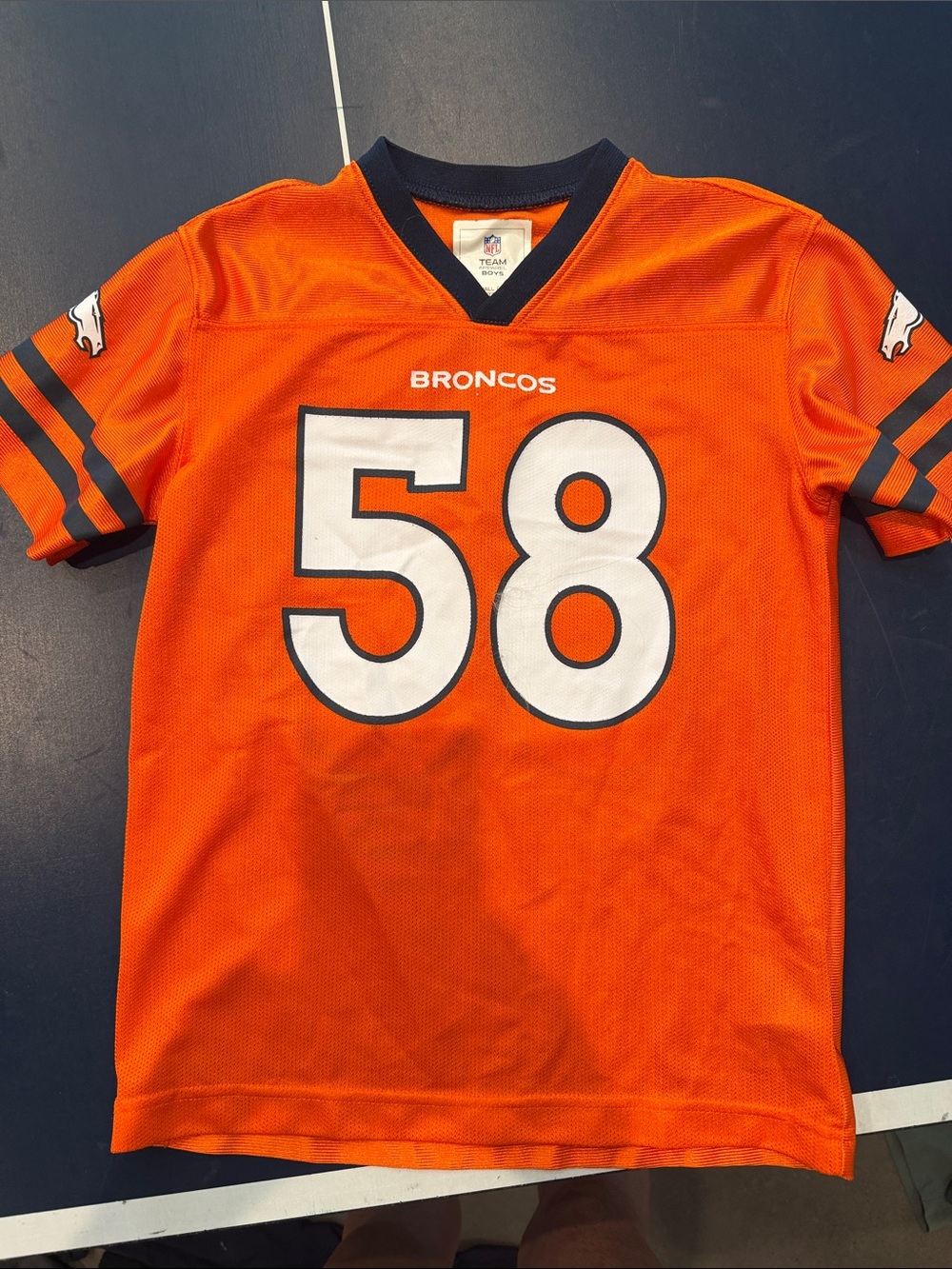 Youth Broncos #58 Orange Football Jersey - Team Style Tee